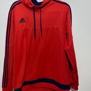 Adidas Men's Red Blue Pullover Long Sleeve Drawstring Hoodies Sweatshirt Large